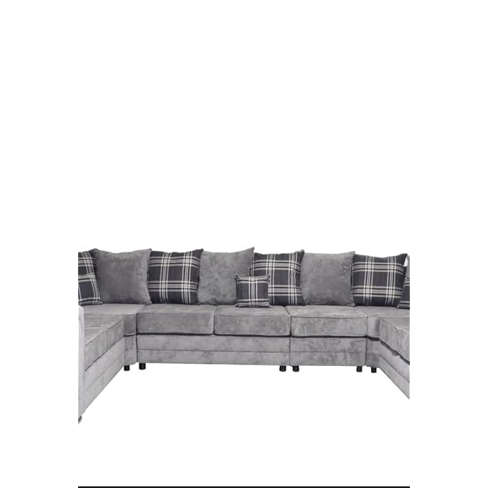 Dark Grey Suede Fabric U-Shape Sofa - 6  Seater