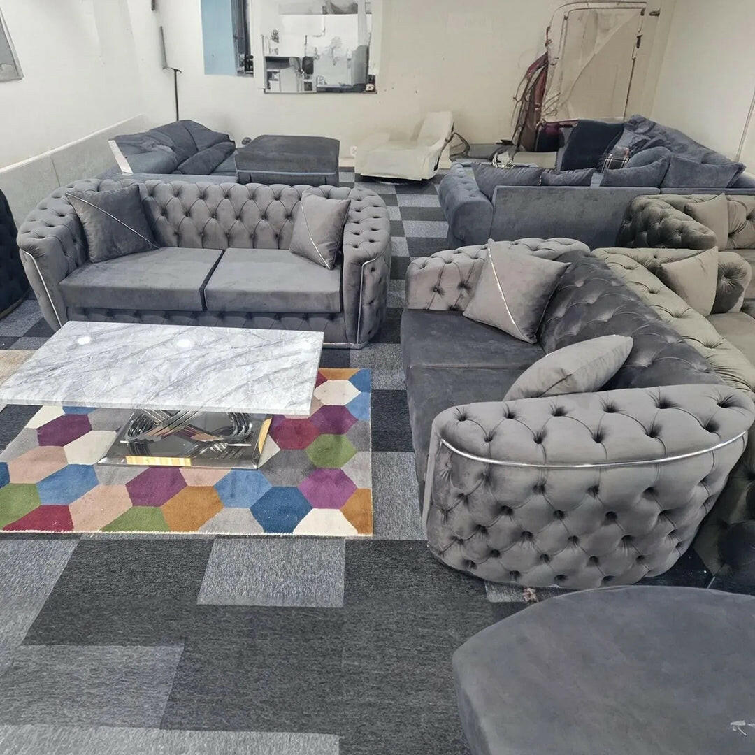 TORONTO CHESTERFIELD SOFA 3+2 GREY & SILVER