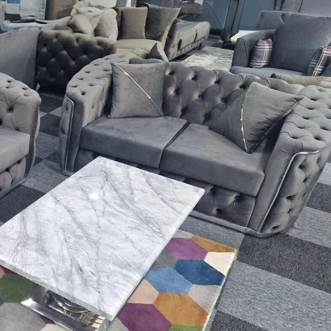 TORONTO CHESTERFIELD SOFA 3+2 GREY & SILVER