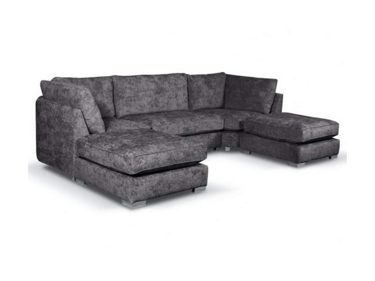 Brixton Full Back U Shape Corner Charcoal Grey Luxury Chenille