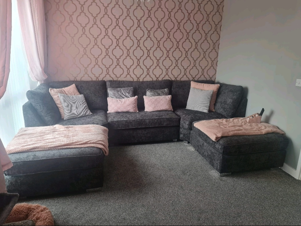 Brixton Full Back U Shape Corner Charcoal Grey Luxury Chenille