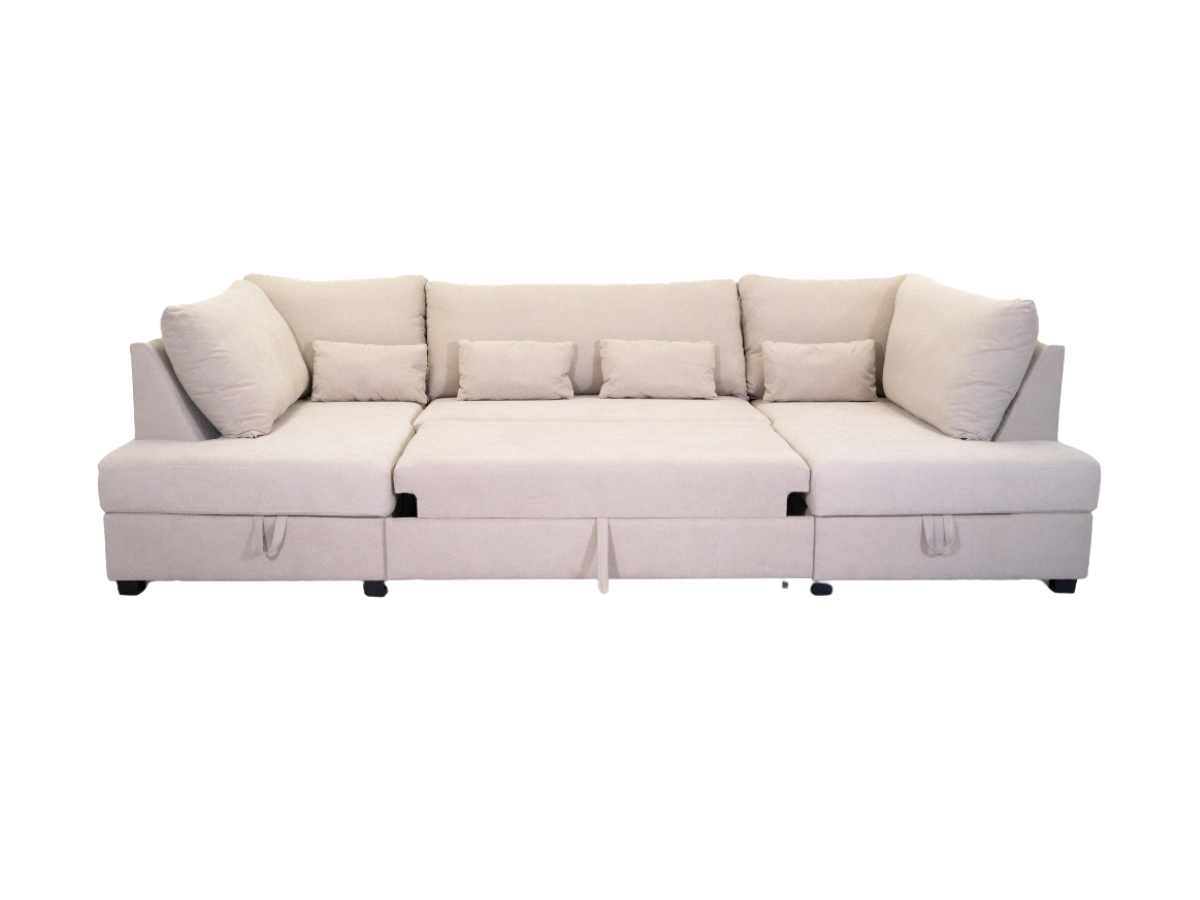 Deluxe Cream U Shape Sofa Bed With Storage Kensington Fabric
