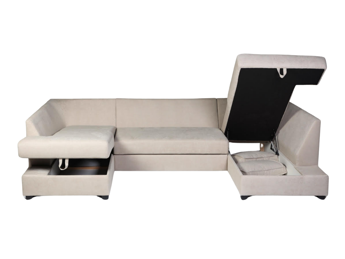 Deluxe Cream U Shape Sofa Bed With Storage Kensington Fabric