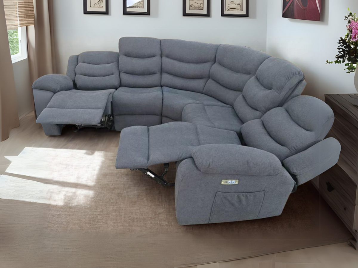 Napoli Grey Fabric Electric Recliner Corner Sofa