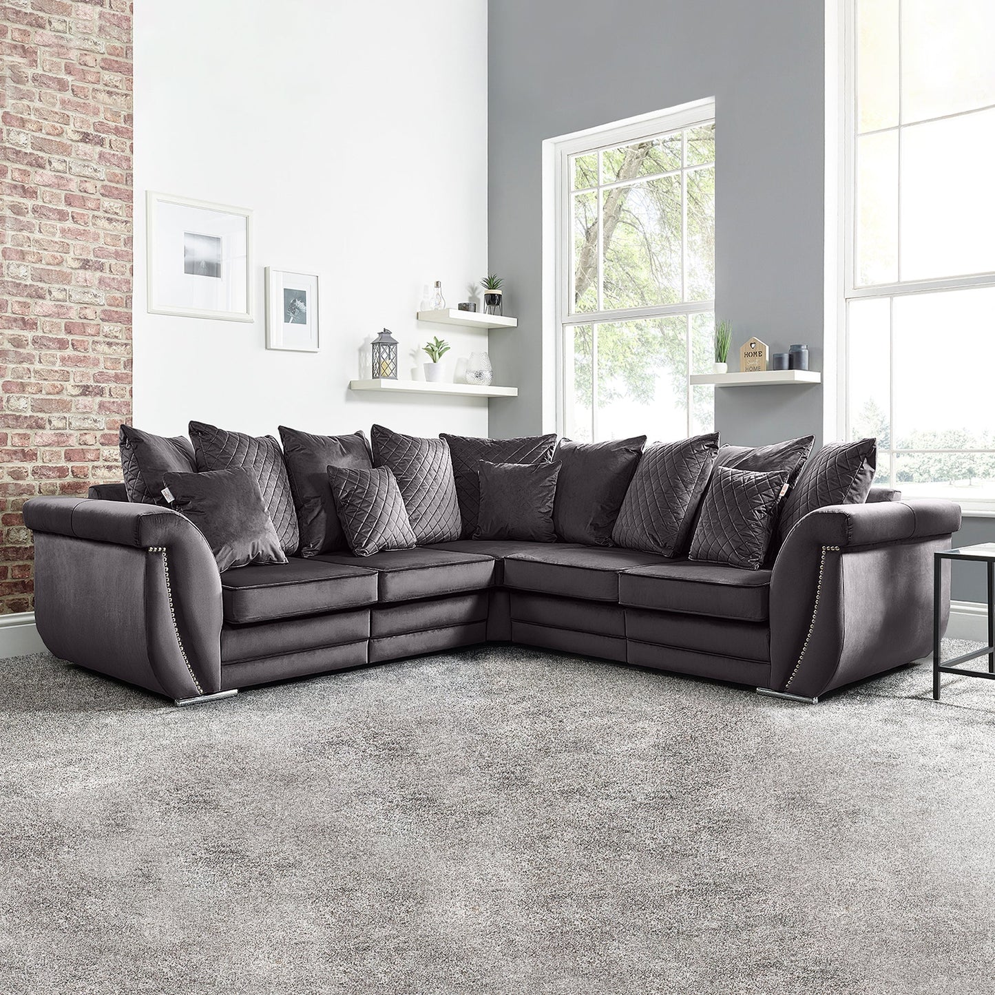 Falcon Chenille Fabric 5 Seater Wide Armrest Comfortable Luxurious Corner Sofa