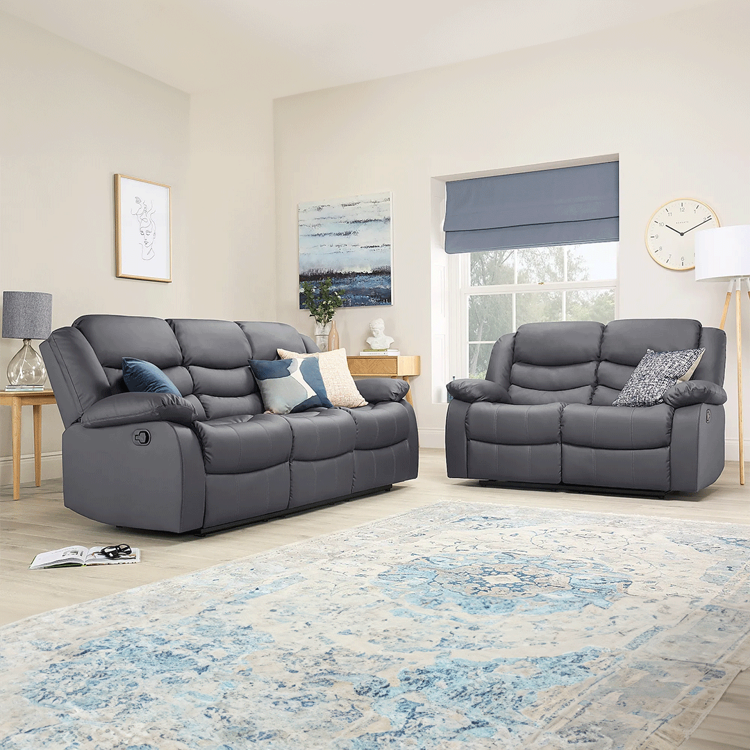 ROMA LEATHER RECLINER SOFA WITH CUPHOLDERS - 3+2 SEATER SOFA
