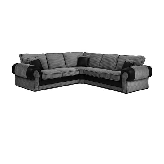 VERONA FULL BACK CORD FABRIC CORNER SOFA (GREY)