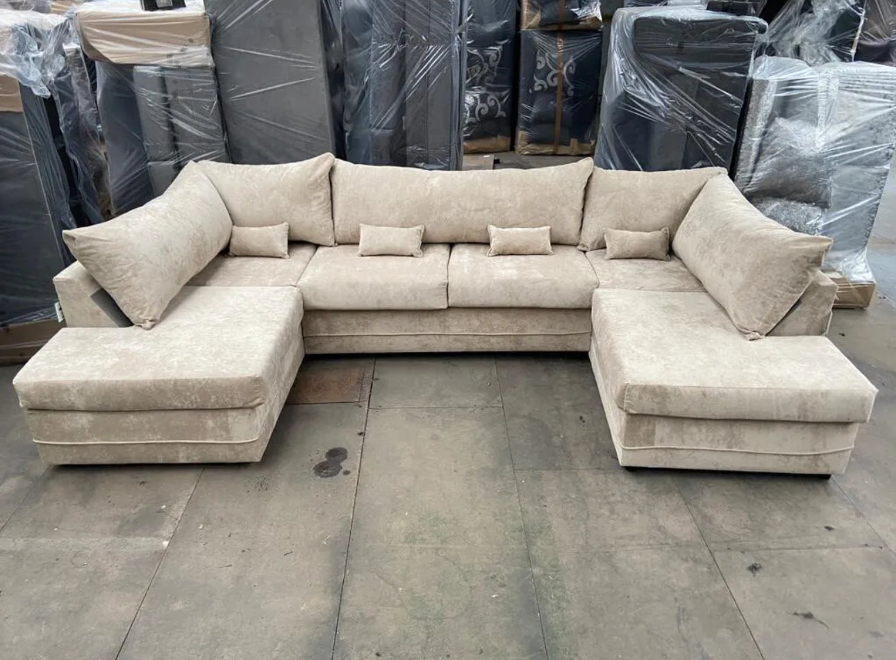 BEIGE FABRIC U SHAPE SOFA