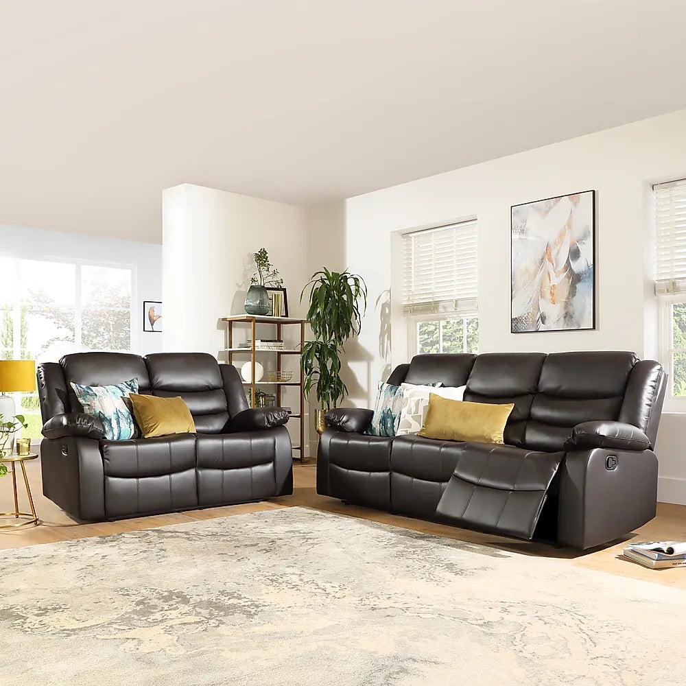ROMA LEATHER RECLINER SOFA WITH CUPHOLDERS - 3+2 SEATER SOFA