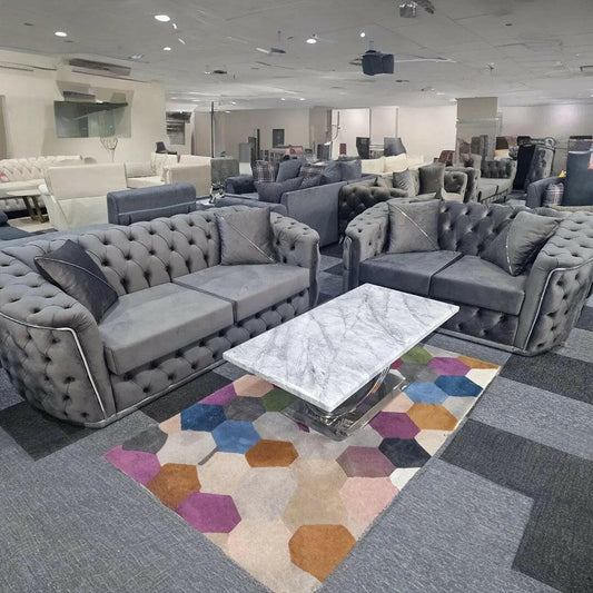 TORONTO CHESTERFIELD SOFA 3+2 GREY & SILVER