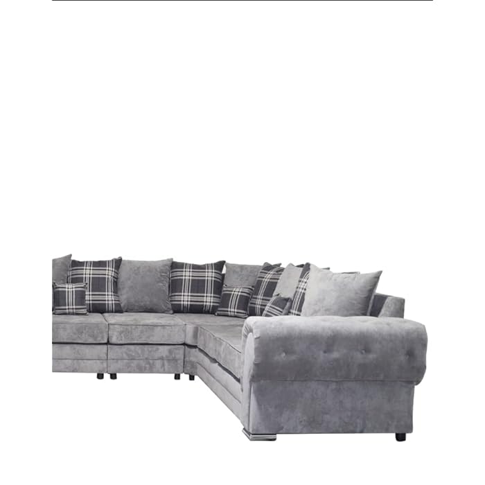 Dark Grey Suede Fabric U-Shape Sofa - 6  Seater