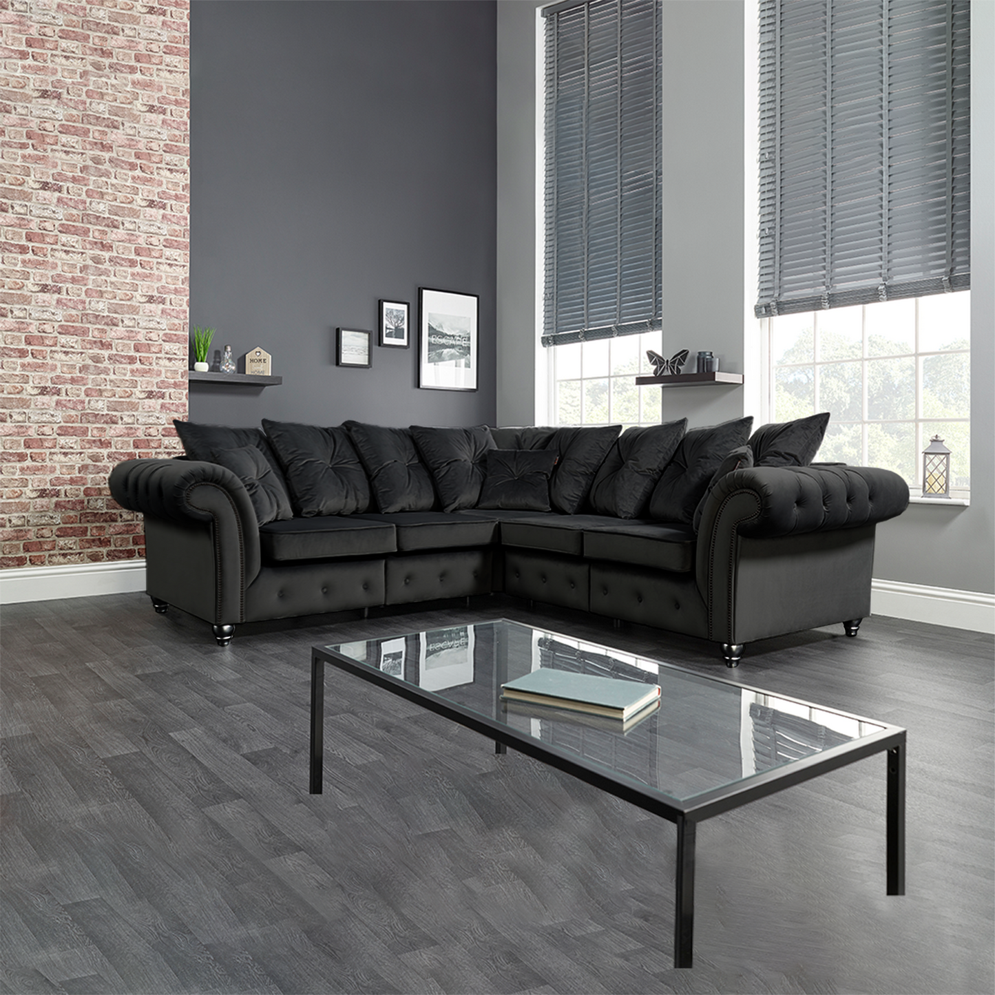 OLYMPIA PLUSH VELVET COMFORTABLE STYLISH CHESTERFIELD CORNER SOFA