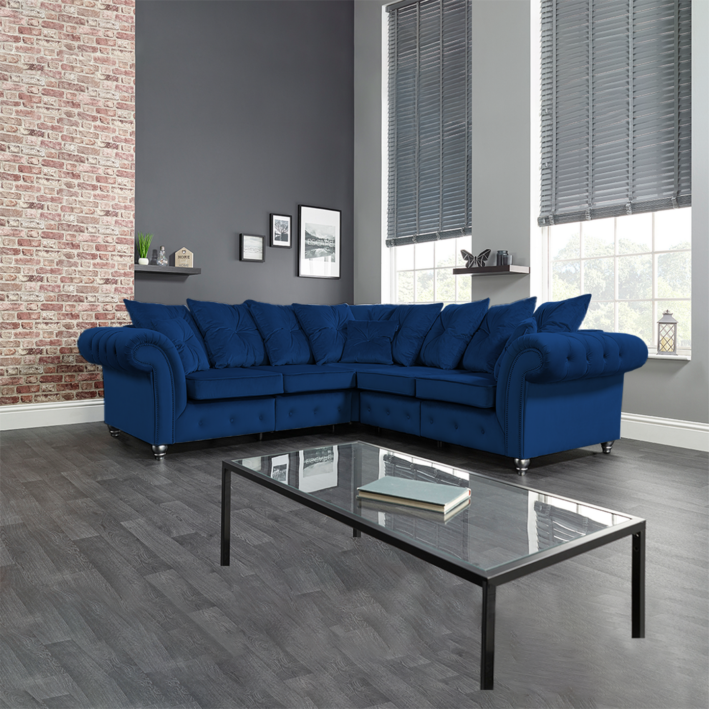 OLYMPIA PLUSH VELVET COMFORTABLE STYLISH CHESTERFIELD CORNER SOFA