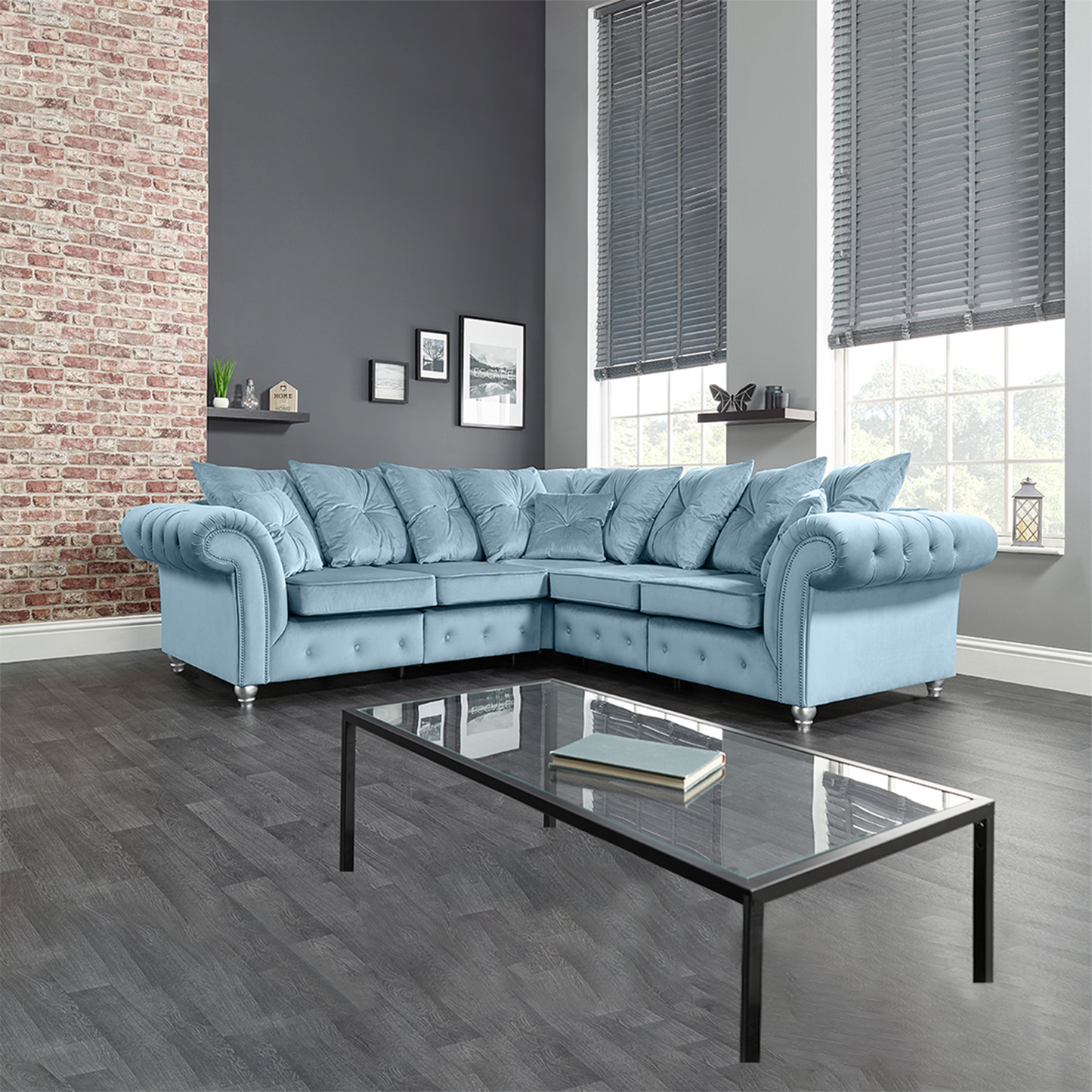 OLYMPIA PLUSH VELVET COMFORTABLE STYLISH CHESTERFIELD CORNER SOFA