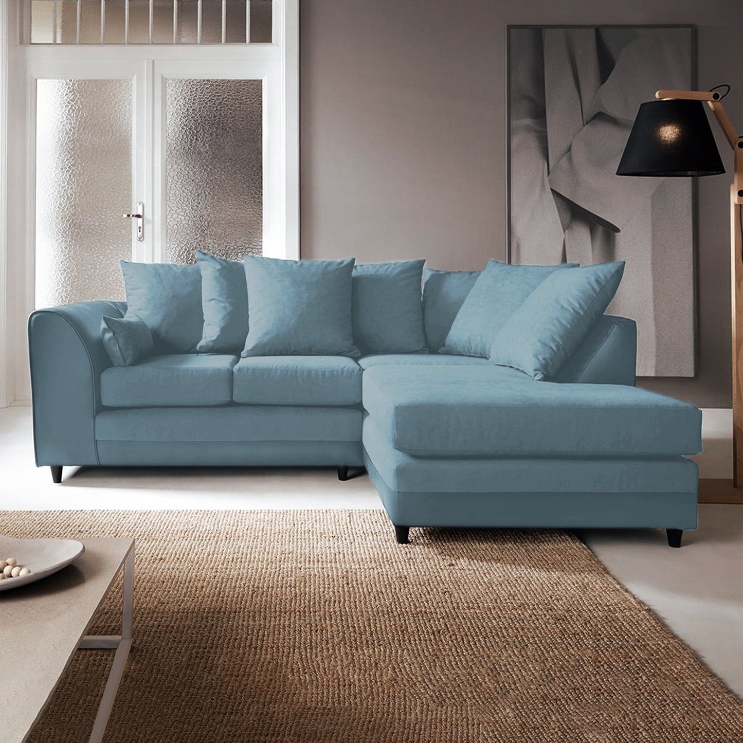 DYLAN PLUSH VELVET 4 SEATER SINGLE ARM CORNER SOFA