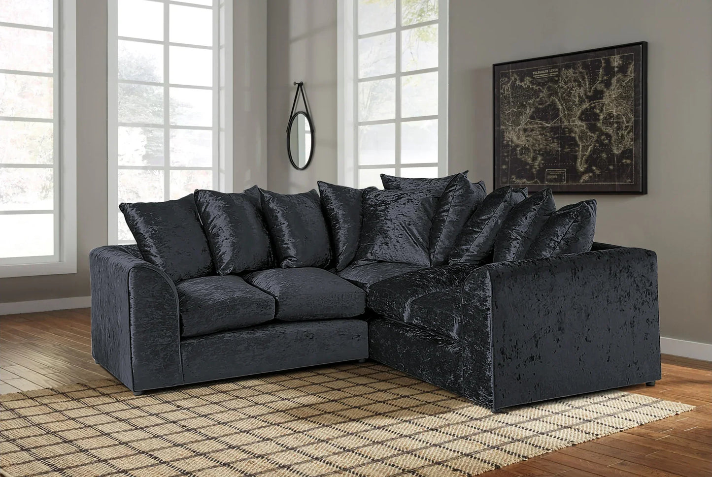 CRUSH VELVET LARGE CORNER SOFA WITH DUAL ARMREST