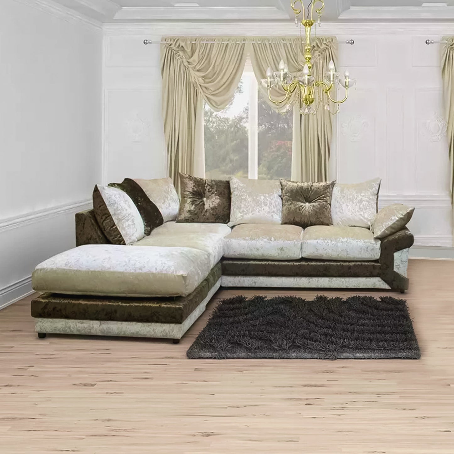 DINO Crush Velvet Single Arm 5 Seater Left Right Hand Corner Sofa