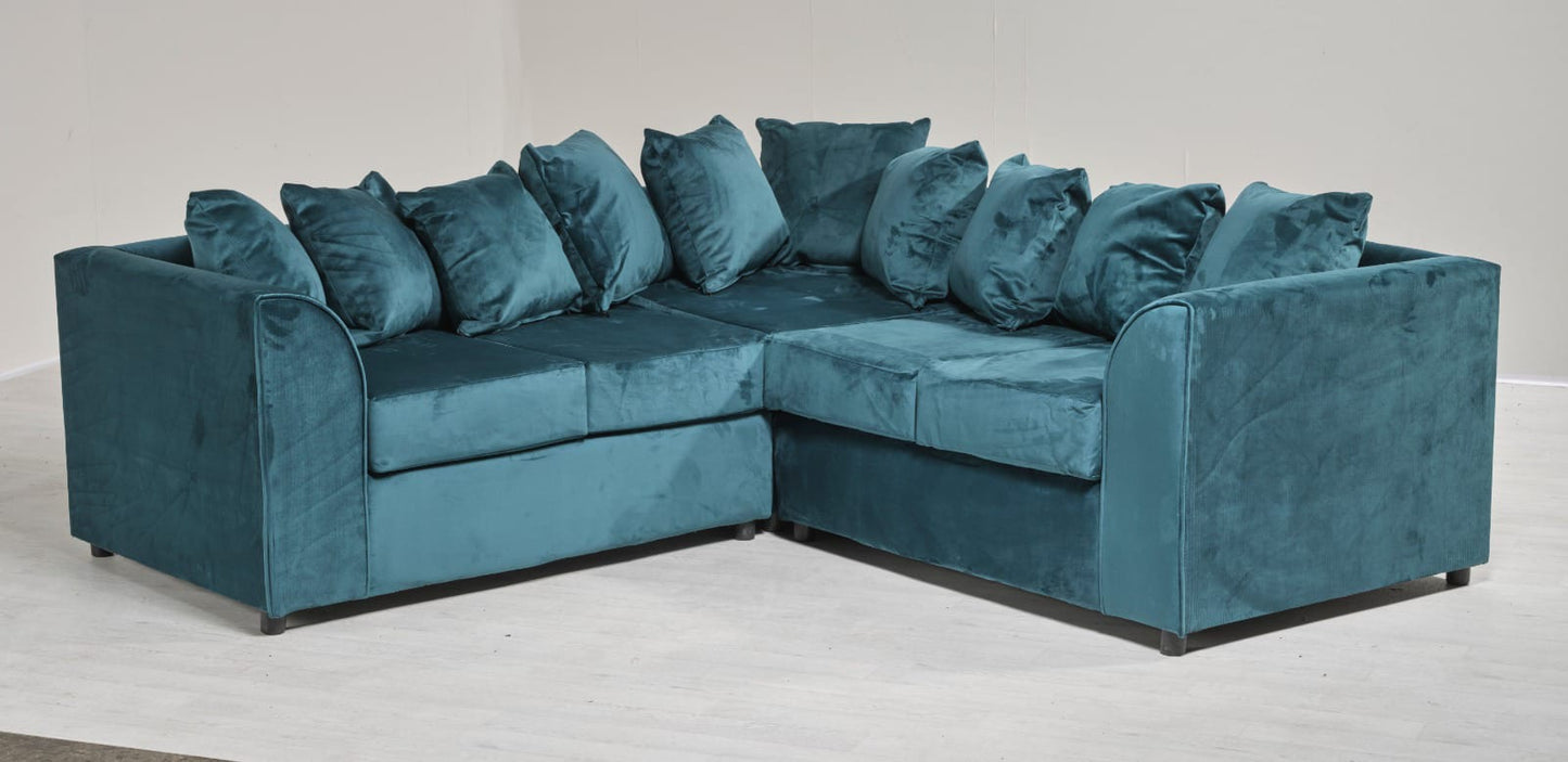2C2 TEAL PLUSH VELVET LARGE CORNER SOFA