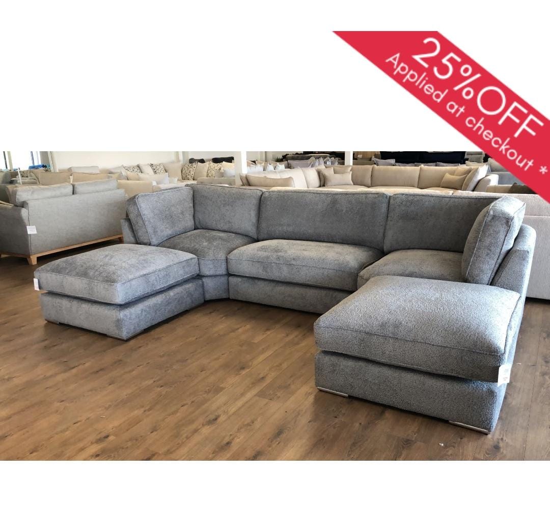 U-SHAPE BOUCLE FABRIC SOFA GREY & CREAM