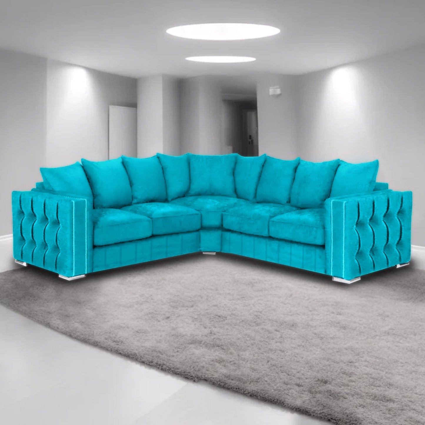 Maya Plush Velvet Sofa 5 Seater Wide Armrests Luxury Corner Sofa