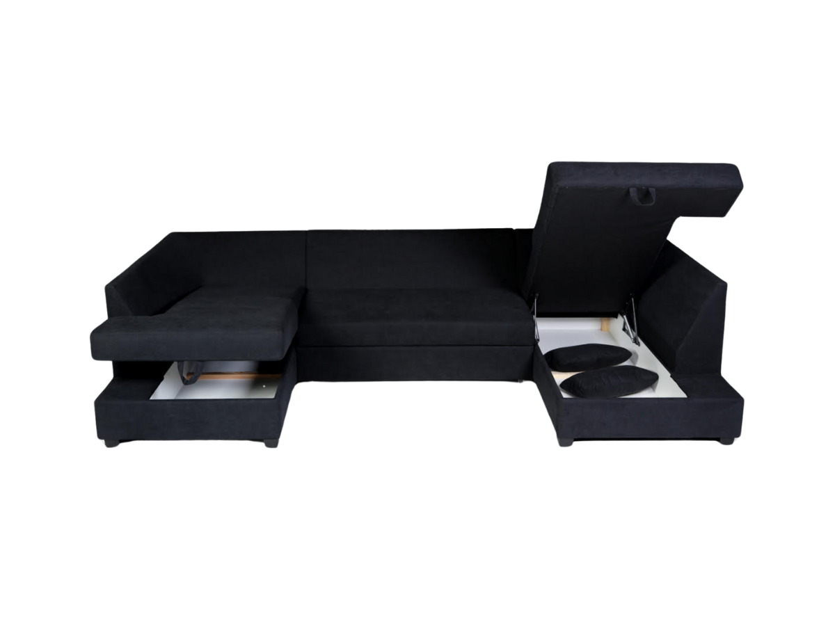 Deluxe Black U Shape Sofa Bed With Storage Kensington Fabric