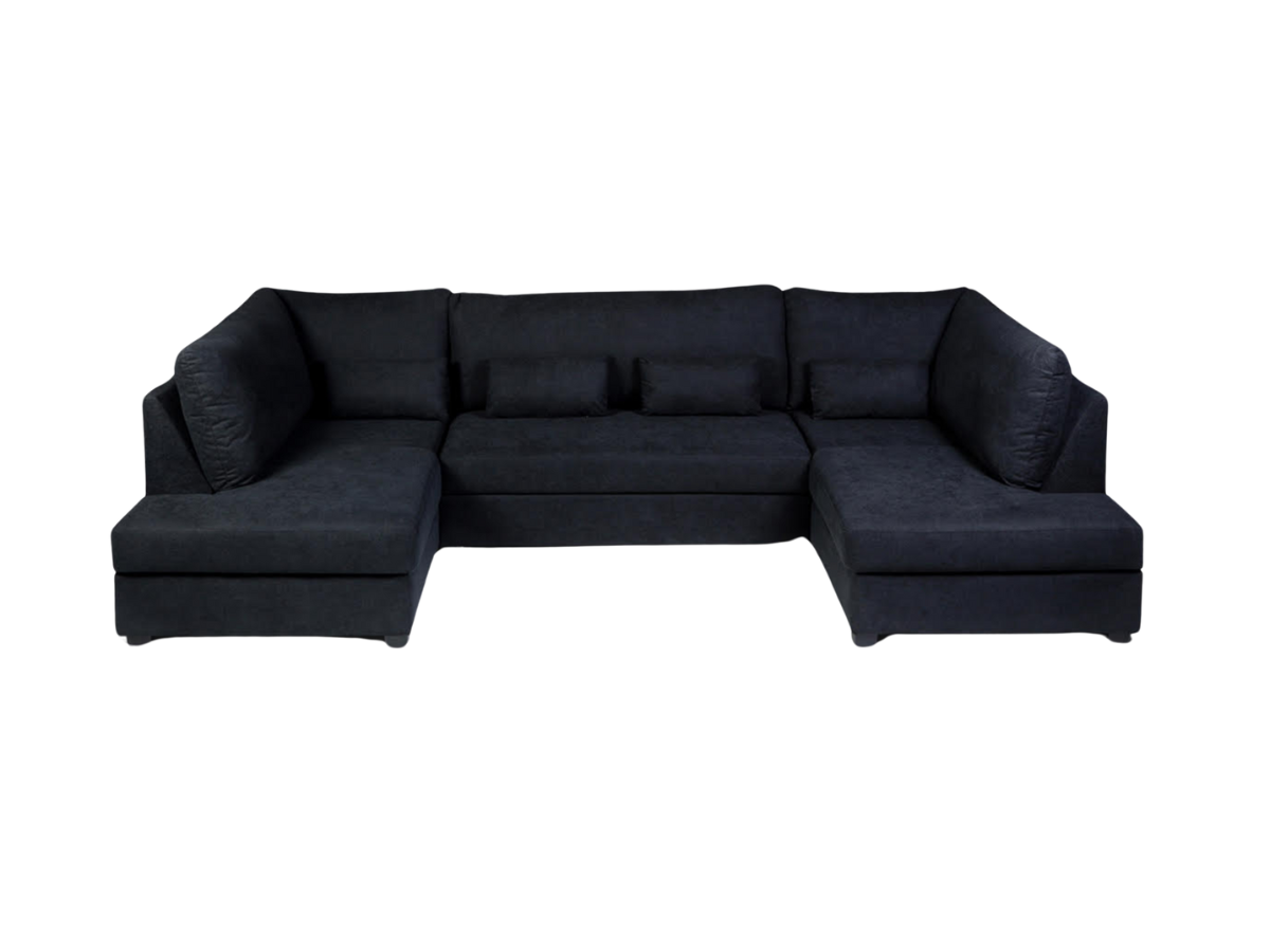 Deluxe Black U Shape Sofa Bed With Storage Kensington Fabric