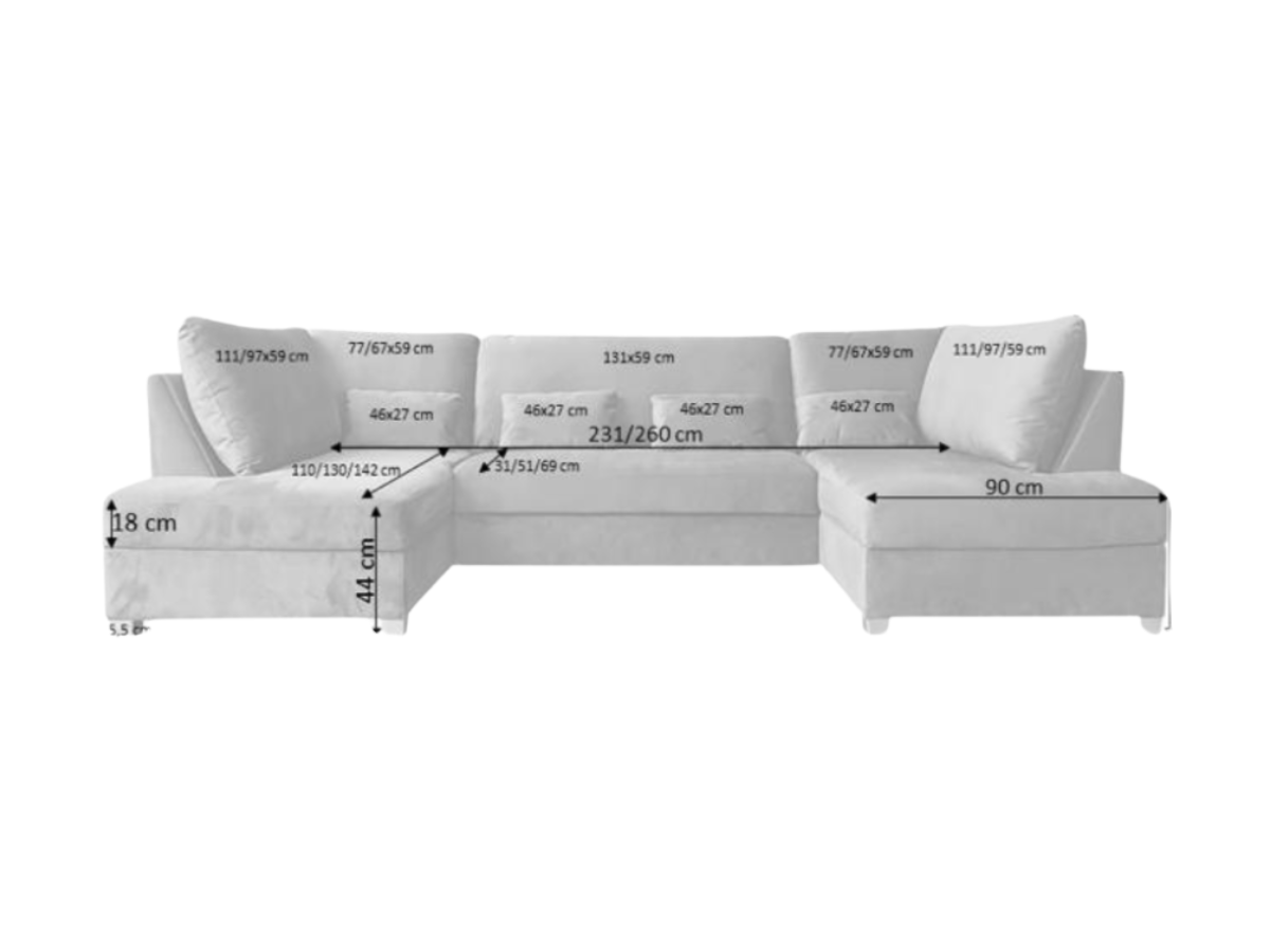 Deluxe Cream U Shape Sofa Bed With Storage Kensington Fabric