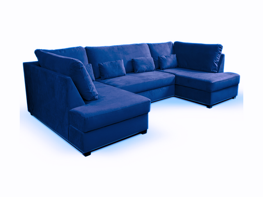 Meri U Shape Sofa Bed with Storage Blue Plush Velvet