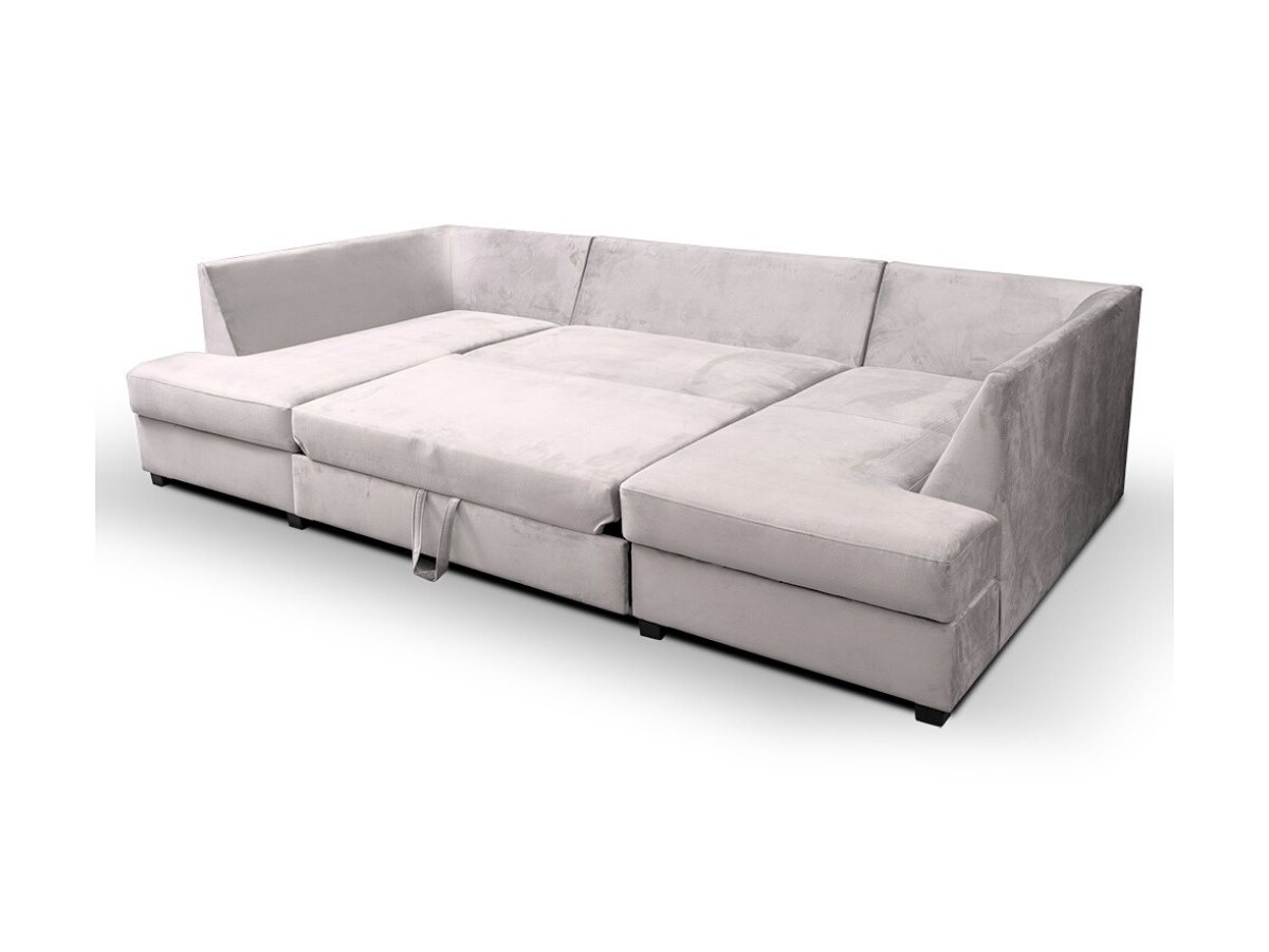 Meri U Shape Sofa Bed with Storage Silver Plush Velvet