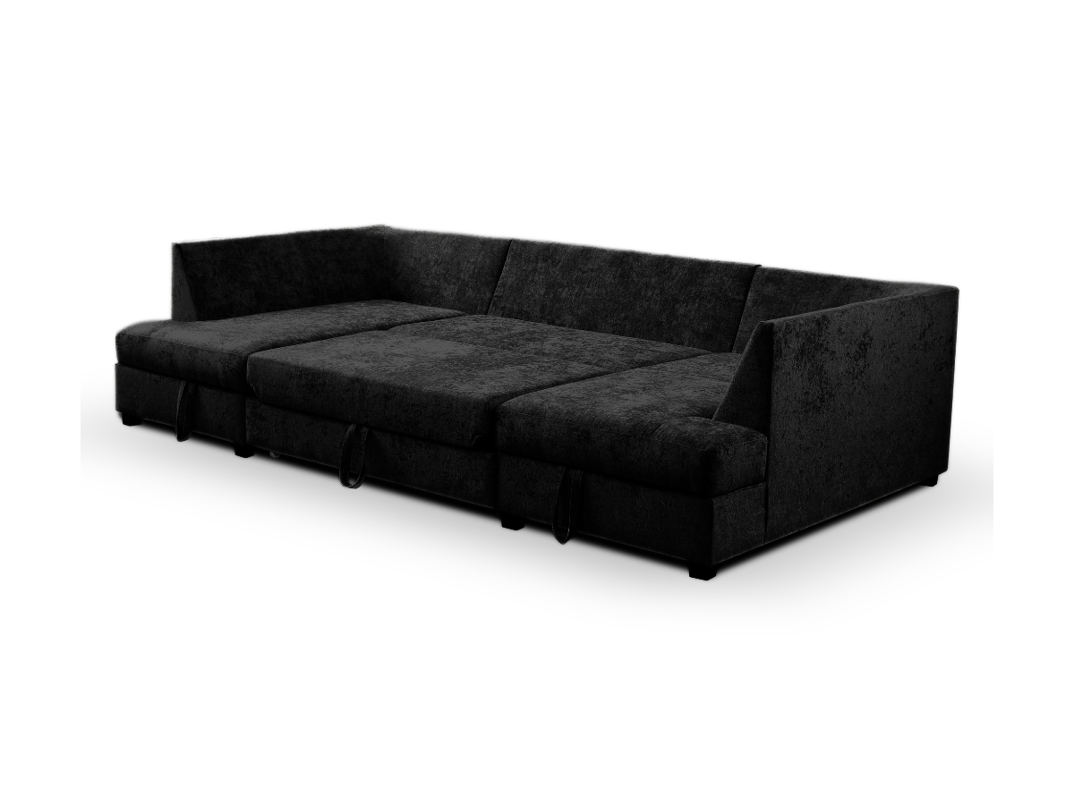 Meri Black U Shape Sofa Bed With Storage Chenille