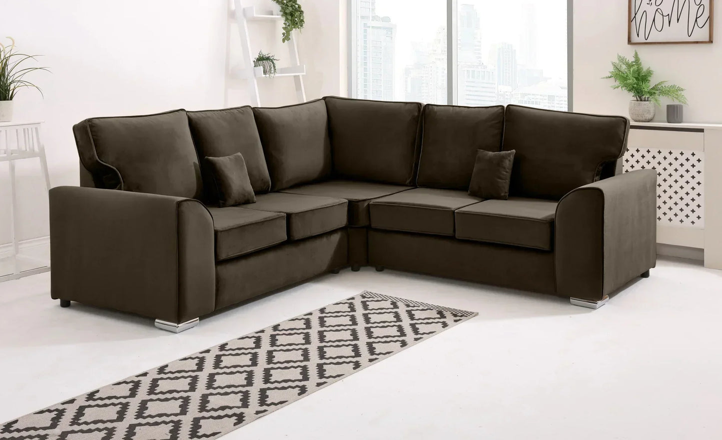 PLUSH VELVET LARGE CORNER SOFA WITH DUAL ARMREST