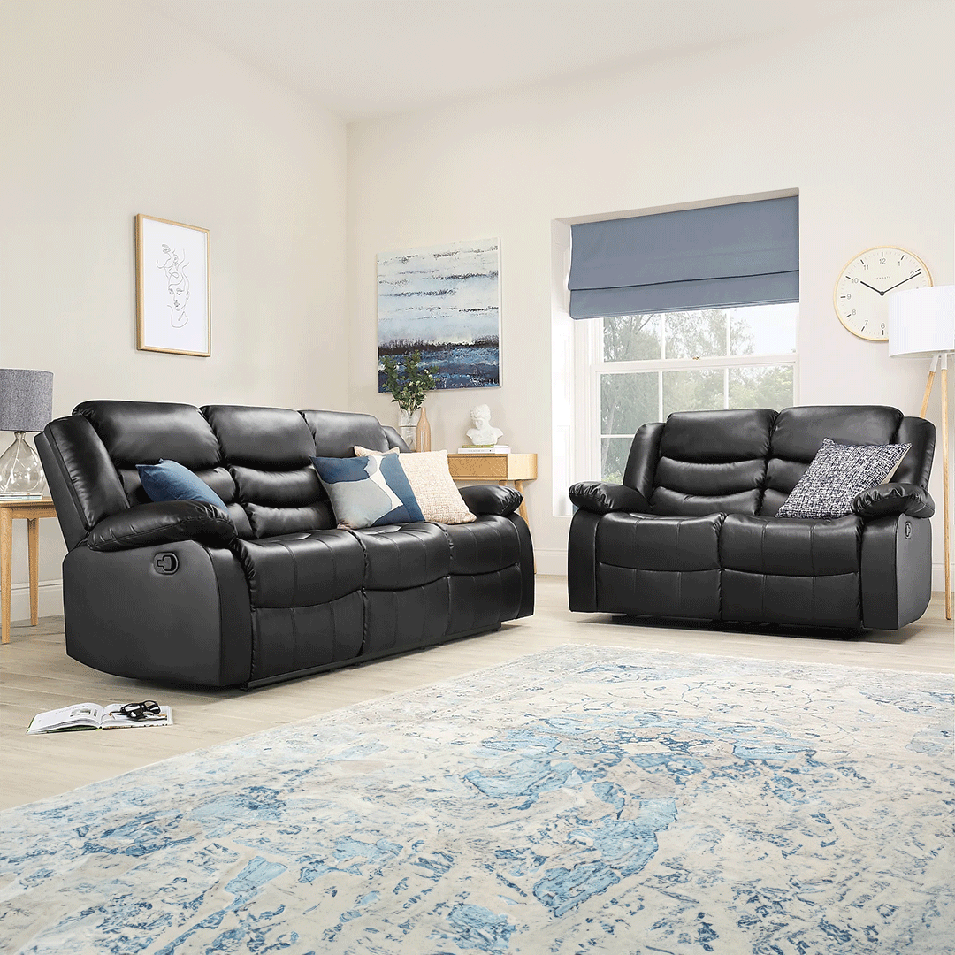 ROMA LEATHER RECLINER SOFA WITH CUPHOLDERS - 3+2 SEATER SOFA