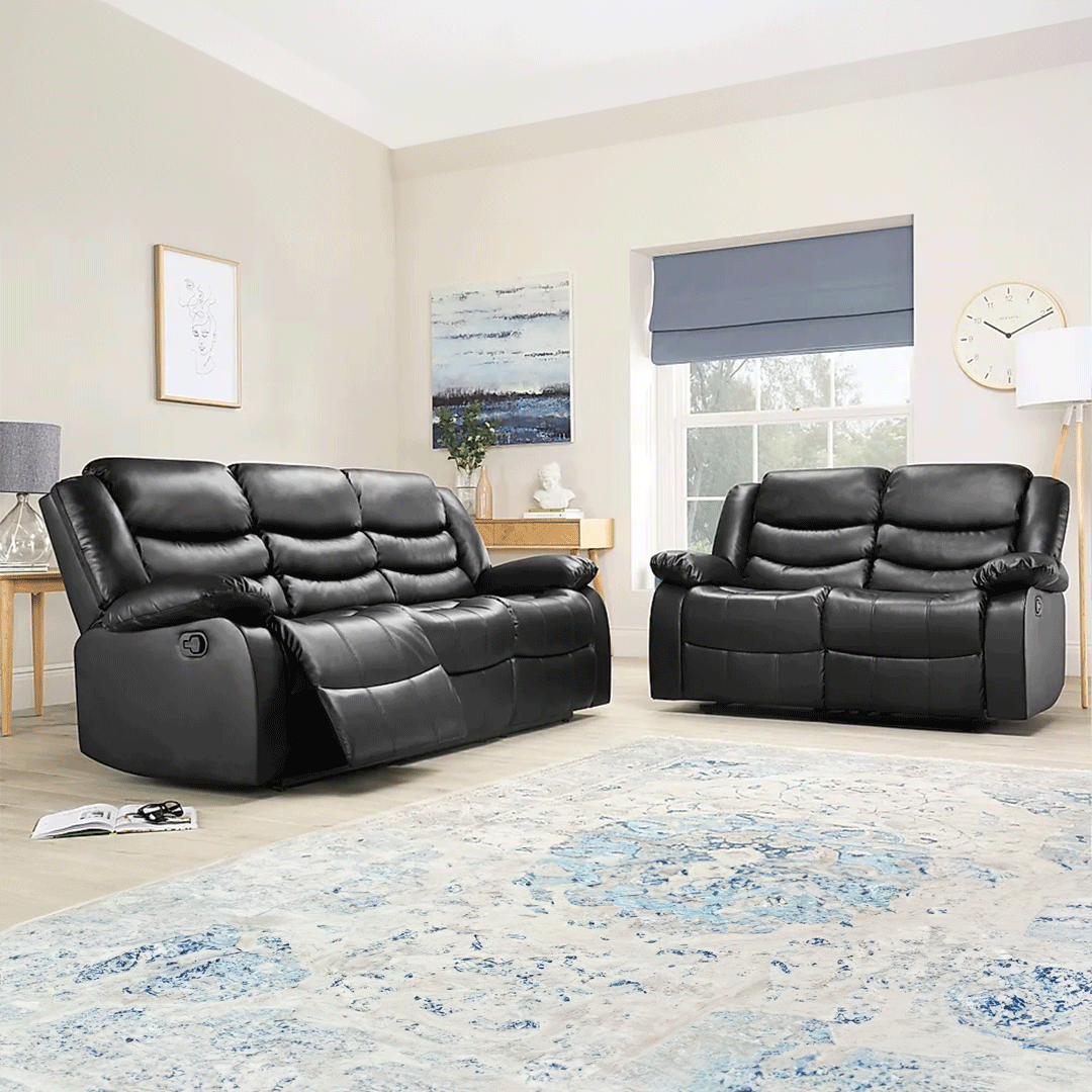 ROMA LEATHER RECLINER SOFA WITH CUPHOLDERS - 3+2 SEATER SOFA