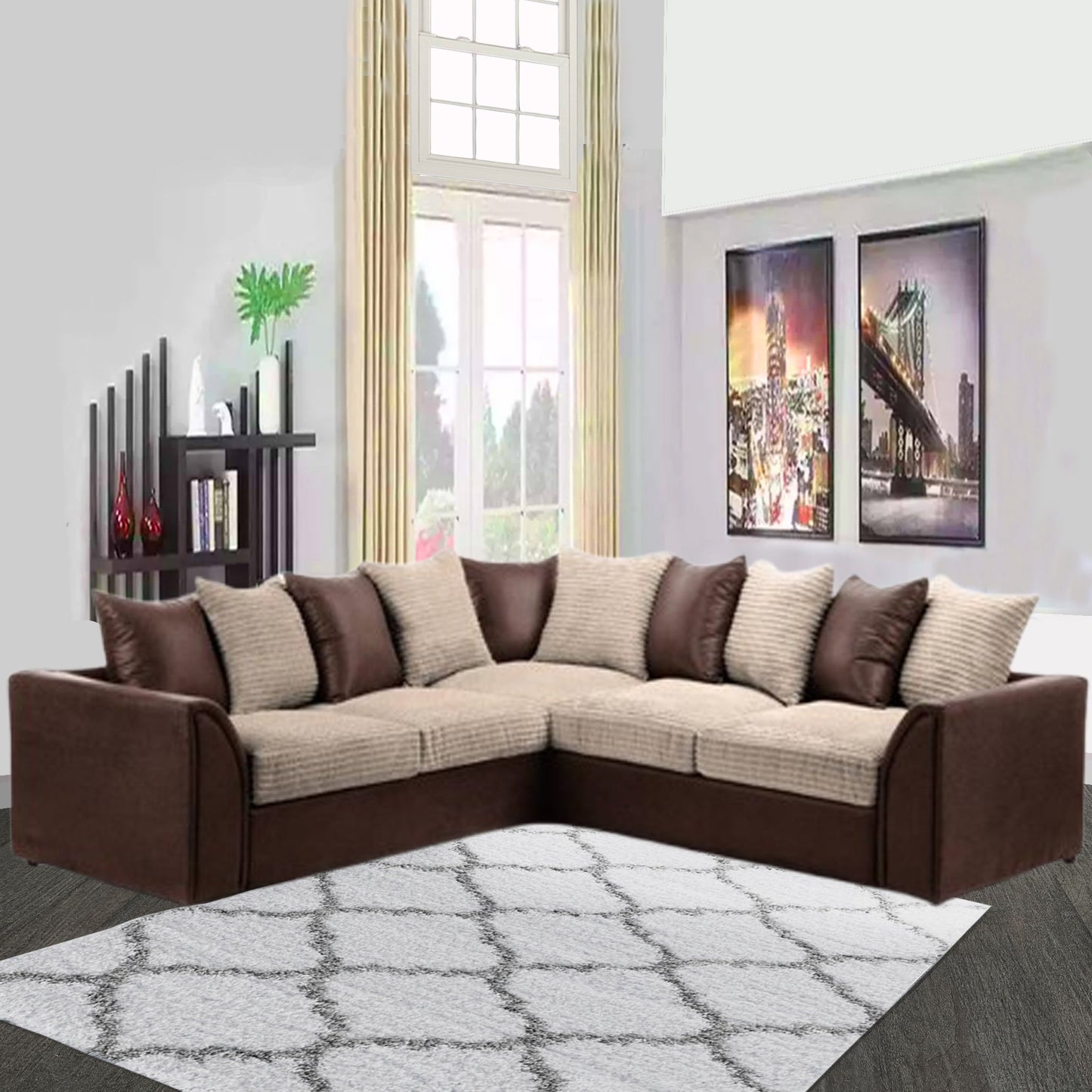 BYRON 5 SEATER CORNER SOFA WITH LEATHER