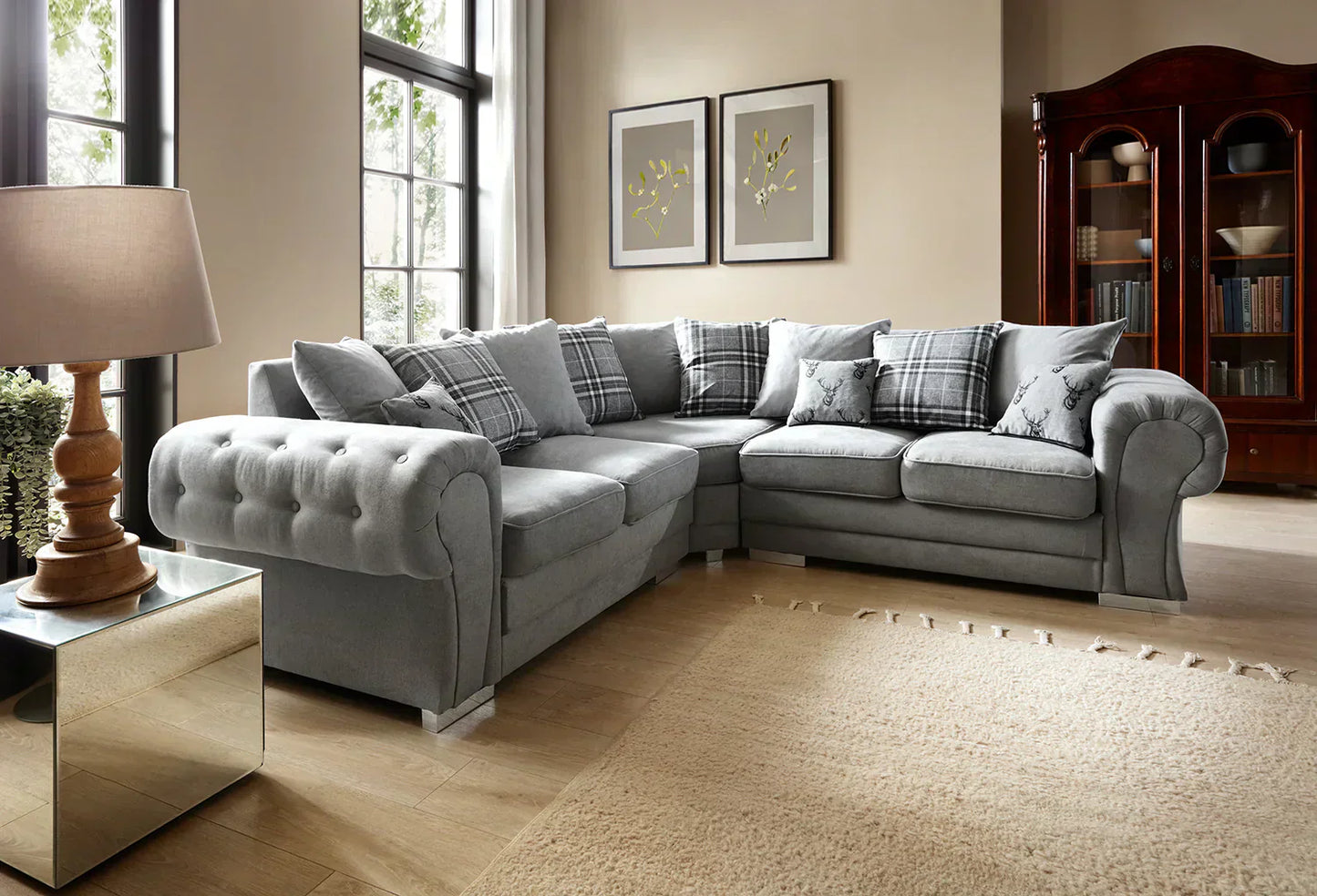MODERN VERONA CHESTER FIELDS 5 SEATER LUXURIOUS FABRIC SOFA